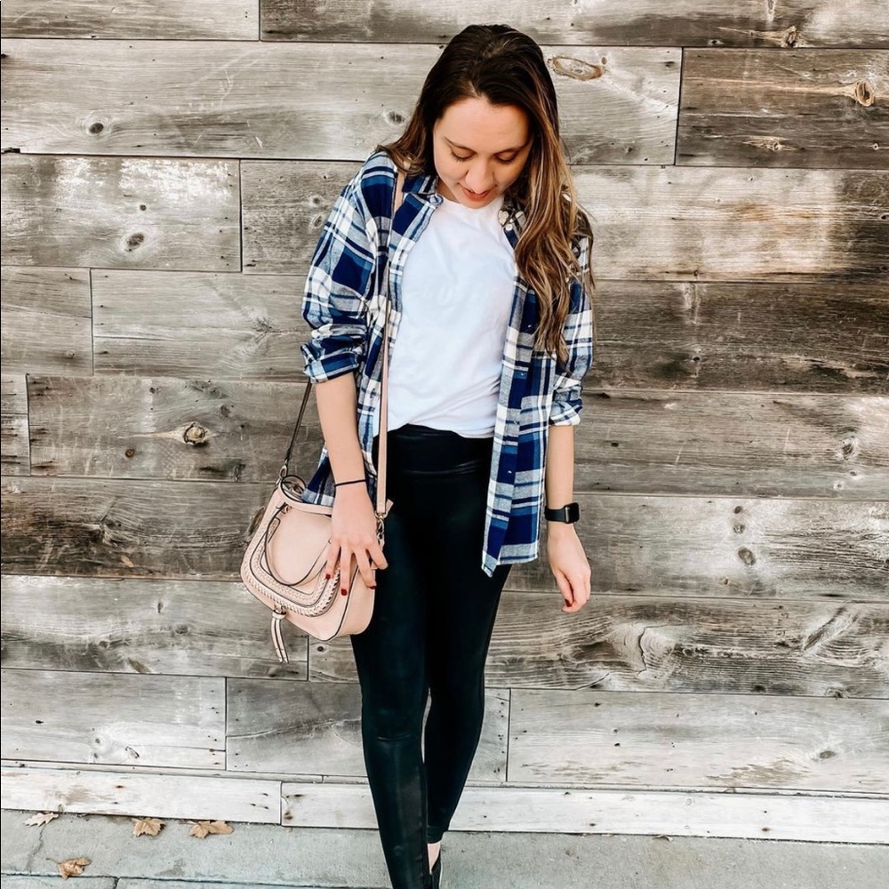 Blue flannel button-up top